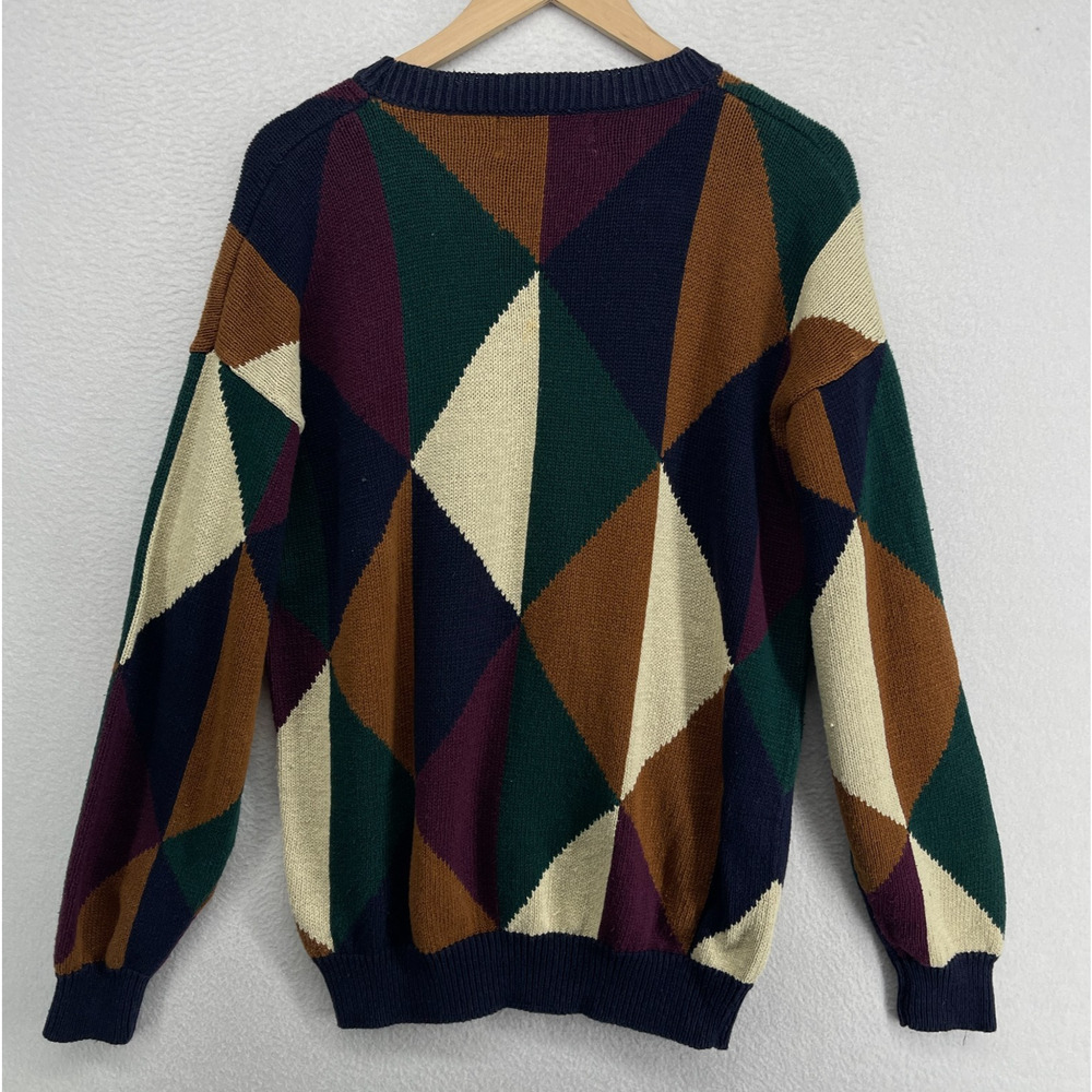 NEW RIVER CO Sweater Mens M Jumper Abstract Colorblock Pullover Blue Green VTG - Picture 3 of 11